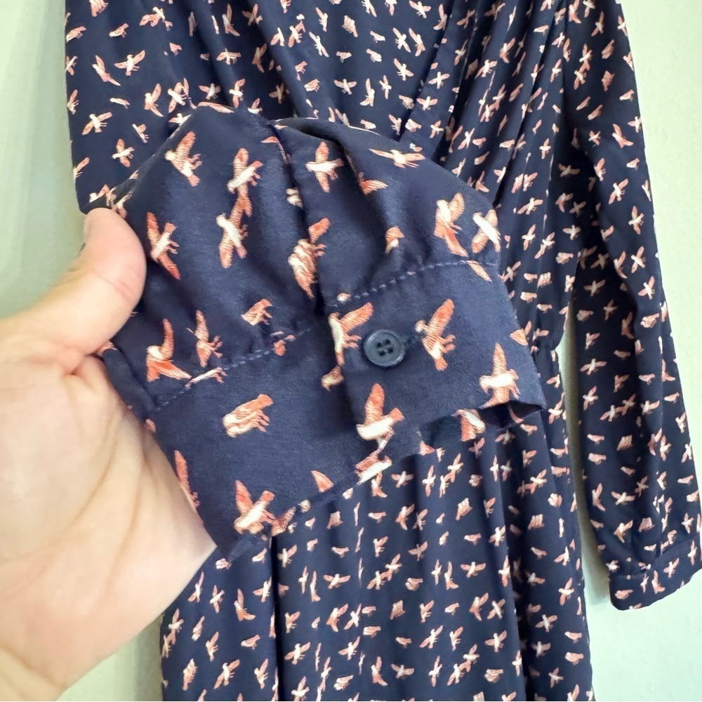 Novelty Print Birds Bar III Dress Long Sleeve Navy Blue Size XL Summer Spring - Picture 9 of 16